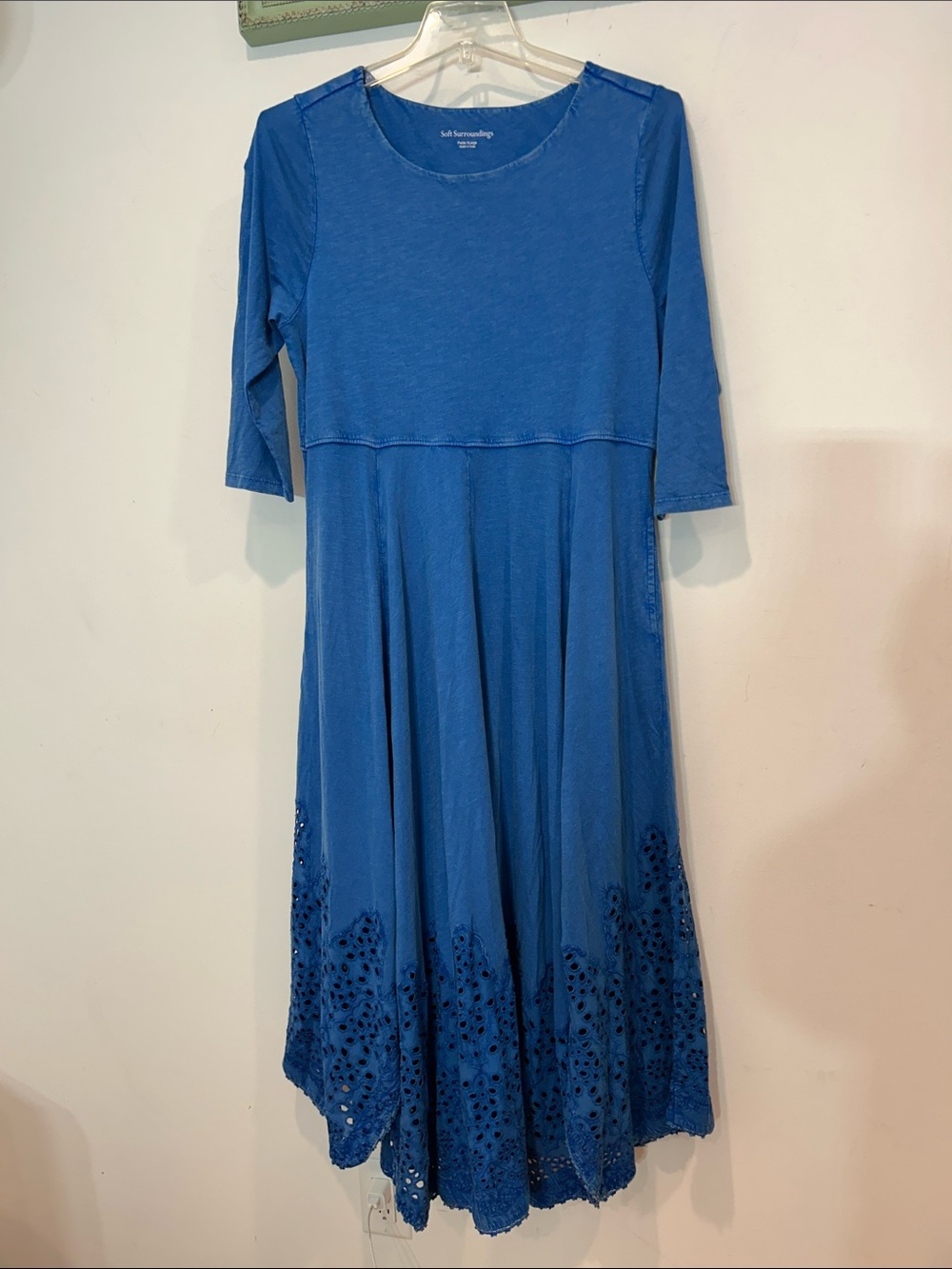 New Soft Surroundings Casablanca blue Embroidered eyelet Hem Maxi Dress x-Large